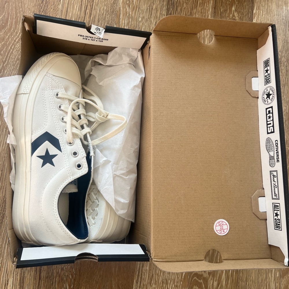 Converse Cream Sneakers with Navy Blue Star Accent